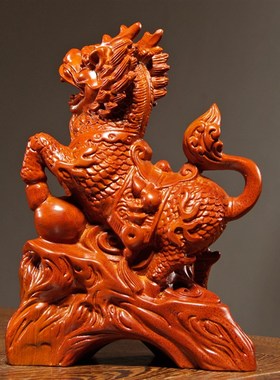 花梨木雕麒麟摆件实木瑞兽一对家居客厅电视柜办公装l饰送礼工艺