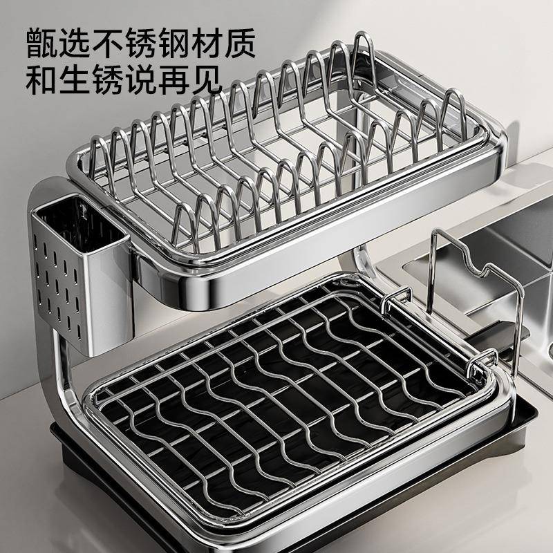 跨境不锈钢碗碟收纳架沥水架厨房置物架碗架放碗筷柜碗盘家用碗盘