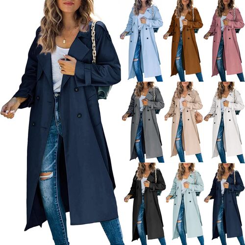 现货！亚马逊独立站跨境欧美女式冬秋风衣外套 2023大衣女款