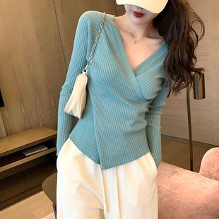 春装女装2023新款复古chic港味长袖上衣ins潮设计感小众针织衫女