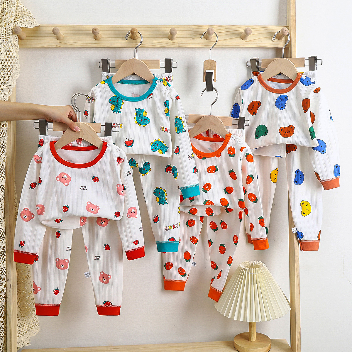 儿童秋衣秋裤男女童秋季新款提花全棉内衣套装长袖睡衣家居服