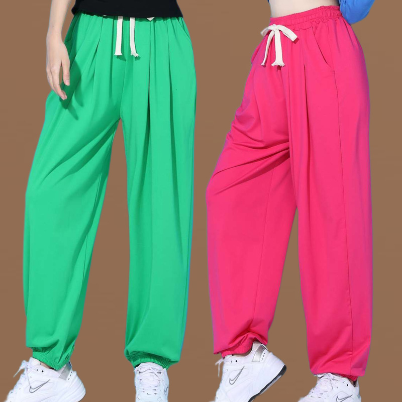 广场舞服装春秋裤子舞蹈服白色运动表演练功服灯笼裤Y团体操曳步