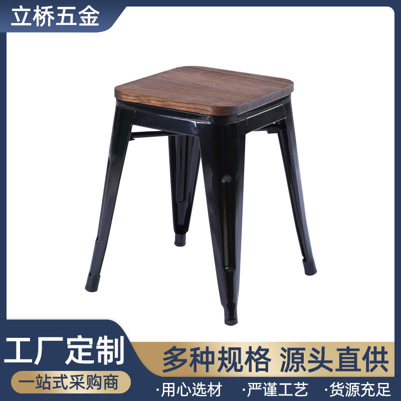 美式复古铁艺椅休闲凳子咖啡厅吧台椅金属做旧高脚椅可重叠餐椅