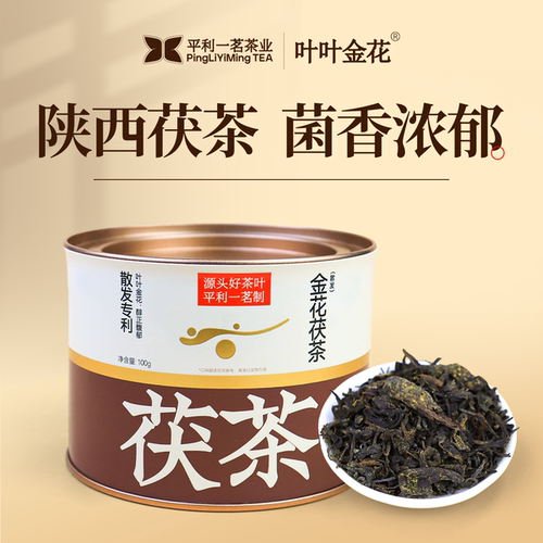 陕西茯茶散发金花茯茶陕西特产正宗茯砖茶黑茶叶黑毛茶叶罐装100g