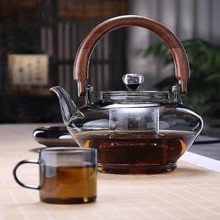 001轻奢梁热加厚玻两璃茶壶一件轻奢风家用耐提茶壶电陶炉蒸煮用