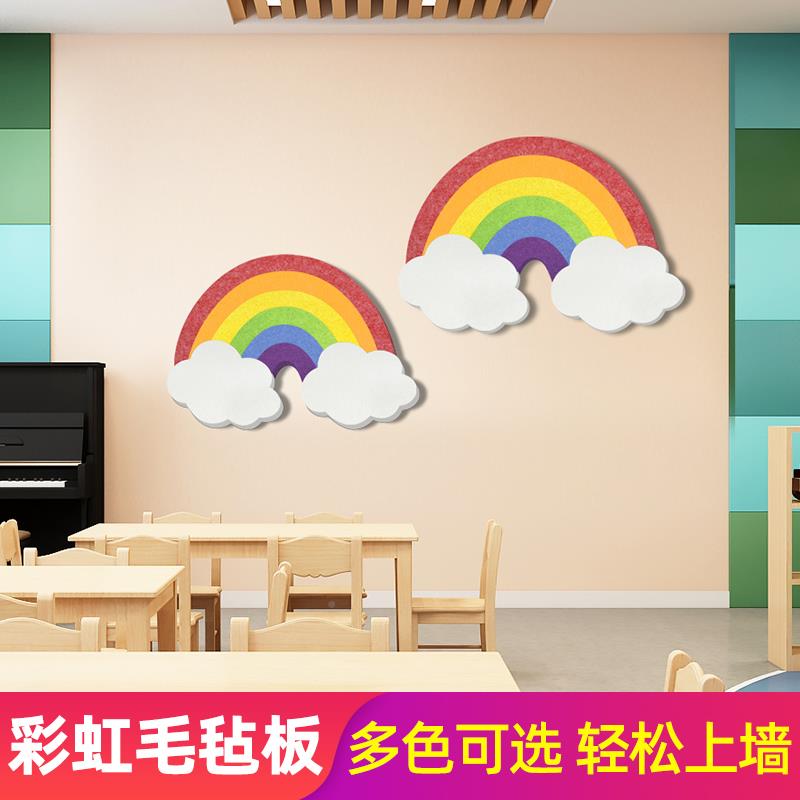 杏双彩811虹毛板照片墙软木板毛毡墙毡幼贴儿园主题墙示板毛展毡