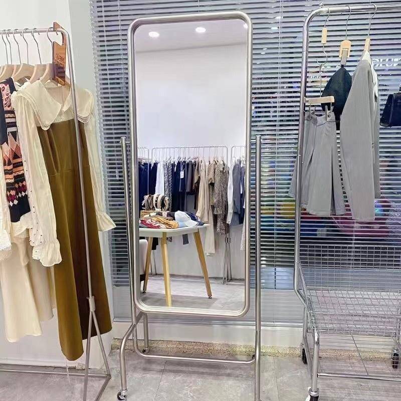 不锈钢全身镜服装店镜子试衣镜可移动镜子全身穿衣镜落地镜风家用
