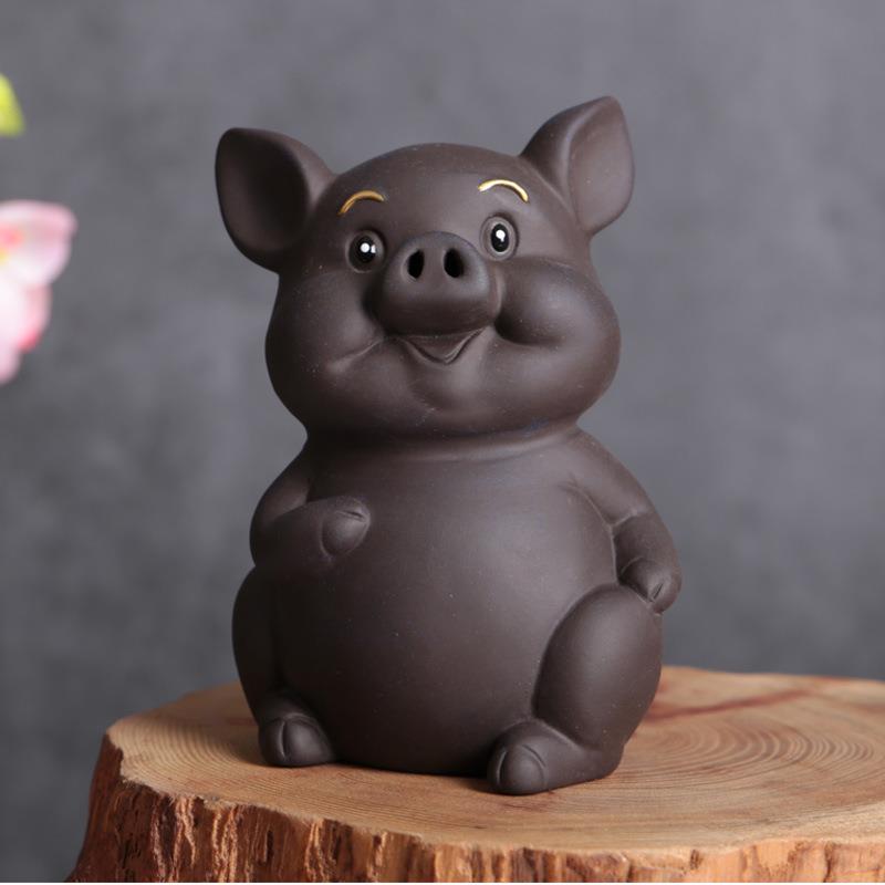 紫砂茶宠十二生肖猪手工Q版牛狗兔龙虎马蛇茶道茶玩办公家居