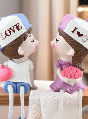 可爱树脂吊腿娃娃保证书情侣酒柜玄关客厅家居装饰品摆件