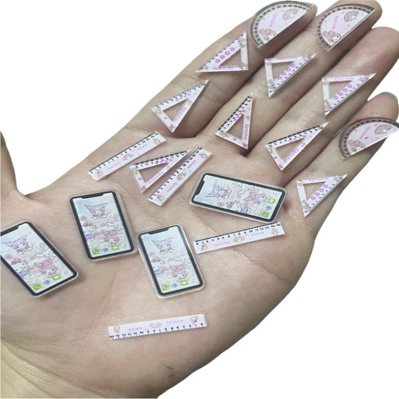 迷你三丽欧小书包配件布兵人微缩书房学习场景尺子垫板模型4件套