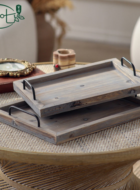 复古杉木托盘水果盘氛围感装饰盘中古风实木工艺品摆件入户