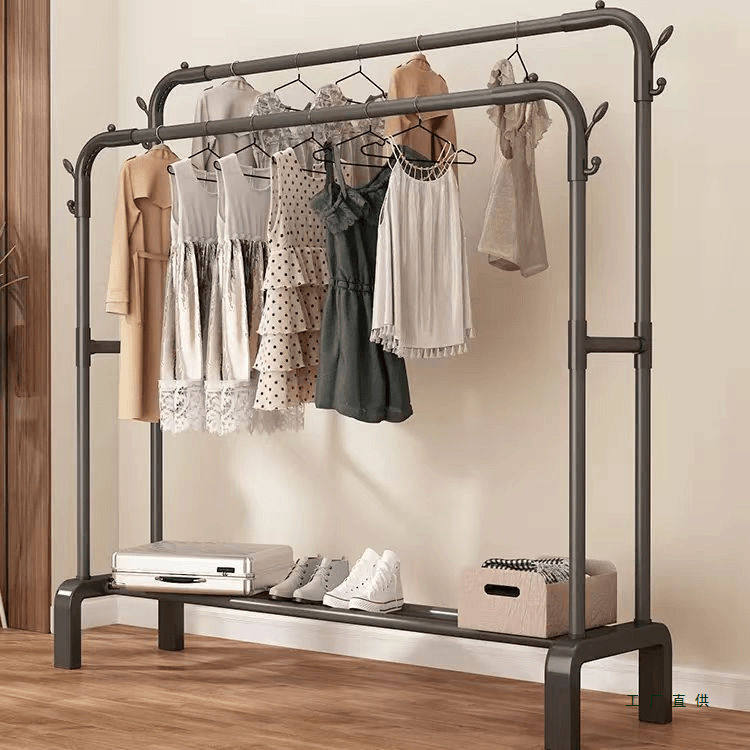 【双杆晾衣架】落地家用衣帽架晒衣架阳台简易挂衣架立式衣架子置