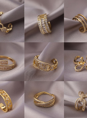 戒指跨境新款镶锆石闪亮戒指女小众设计食指戒轻奢高级感指环