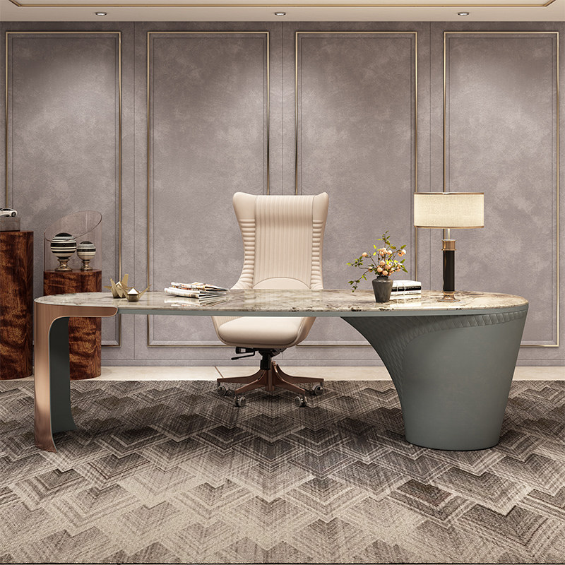 意式轻奢不锈钢电脑桌书椅