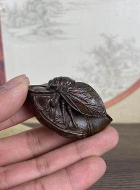 古玩铜知了一鸣惊人手把件家用桌面创意摆件茶台茶宠工艺品摆件