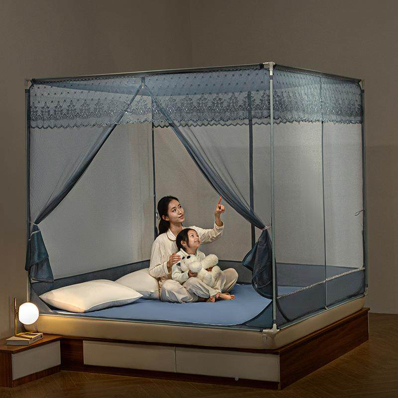202新款绣花坐床式防FLH-T55三开拉门蚊帐全5包围防摔链家用摔宝