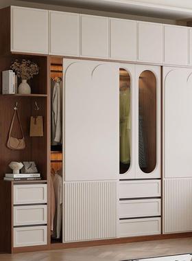 奶油风拉子门衣柜现代约家用卧简JJD推室柜小户型高档轻奢储物大