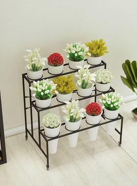 大号鲜花店花架花展示架铁艺多层货架PFS23544可移动万轮塑向料鲜