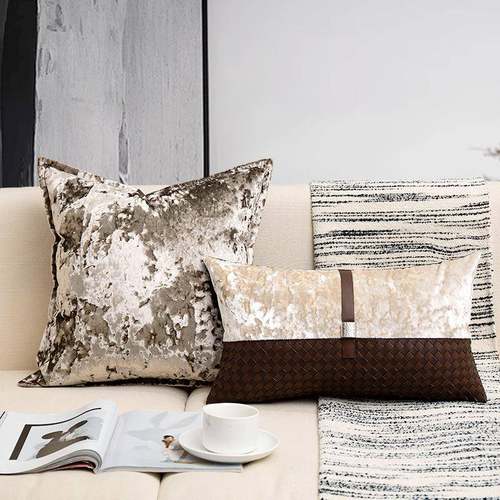 现代轻奢客厅沙发抱枕JY1524-1黑高金靠端割绒提床花靠垫别墅样板