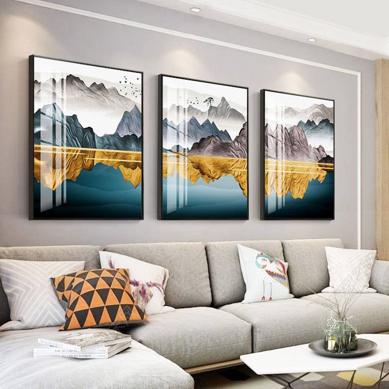 海景三联画客厅装饰画现代简约大气山水壁画风景沙发背景画挂画