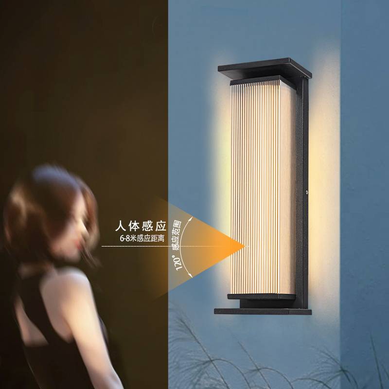 户外太阳能防水壁灯人体感应灯别墅庭院阳台院子围墙柱子长条壁灯
