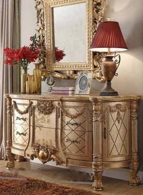 玄欧AWW式法式实木储物柜餐边蓝色桃柜花木雕刻1.5米关柜心家具