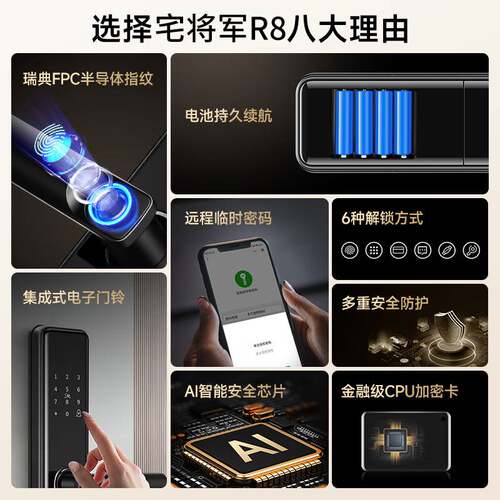 指纹锁密码锁家用门锁防盗门智能锁电子锁进户门入户大门通用型