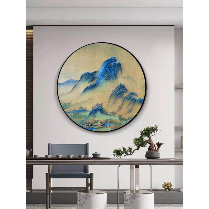 新中式客厅体装实饰画画物立挂JVA画圆形钉子山水墙壁画样板间别