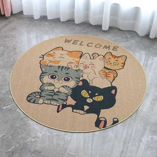 亚麻丝圈地垫地毯圆形休地吸门口圆形橡胶进门垫浴室闲毯防滑水脚