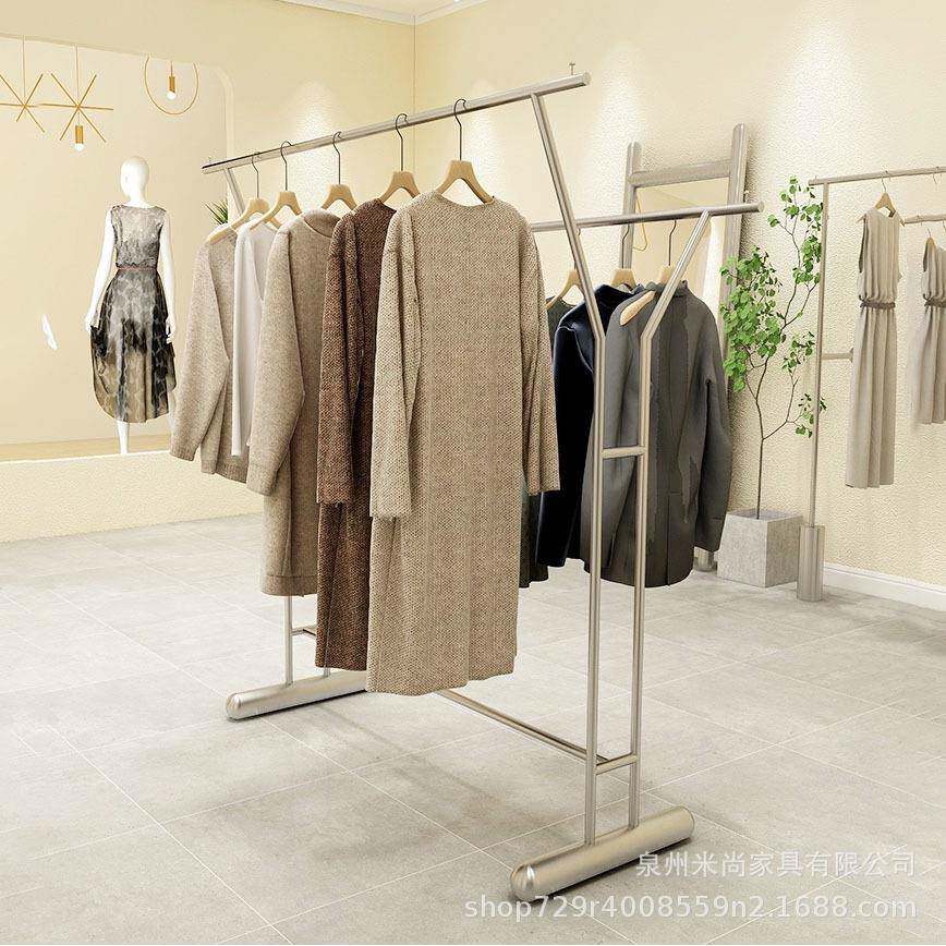 落锈钢地式中DJG岛货架店店铺中间双排高低不陈列展架双杠服装中