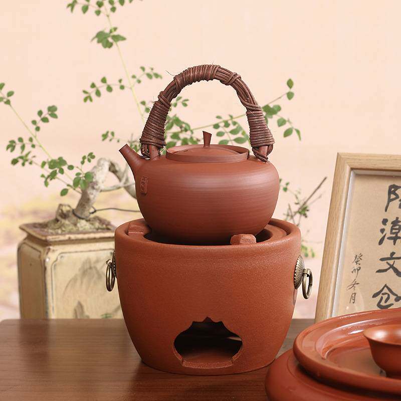 红泥全手工提梁壶砂铫茶室家用户外泡茶煮茶烧水壶家用陶土复古壶
