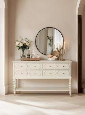 餐法式实木玄关柜复古白色客厅过隔断柜入户屏道风墙SWW靠置物台