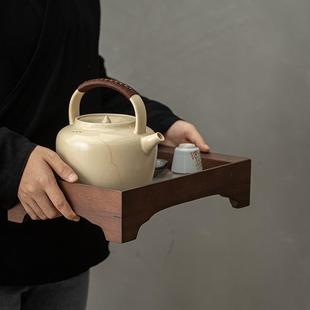 胡桃木托盘家用实木长方形茶台钢化玻璃窗花茶具茶点茶奉干泡盘