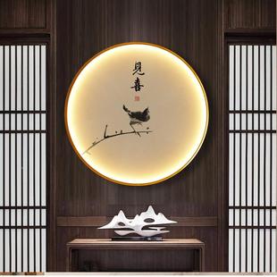 中圆形画装 ED饰画 入户玄挂关墙画寓意好见喜带灯发光LYD916895式