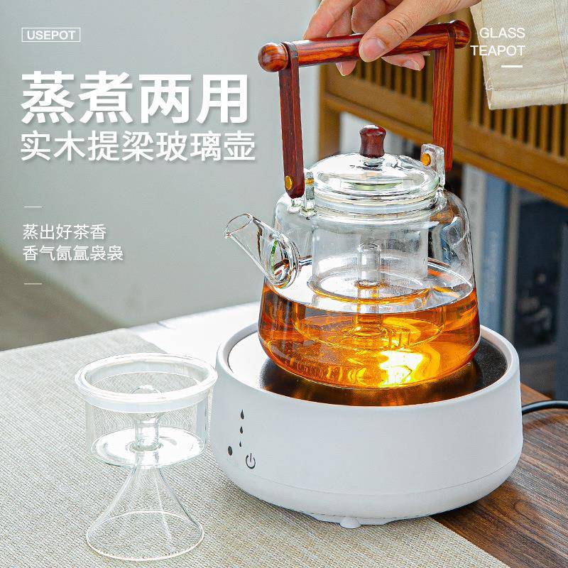 耐将军提梁热玻璃煮茶壶陶烧炉水壶日式透明泡耐高温提电梁壶黑茶