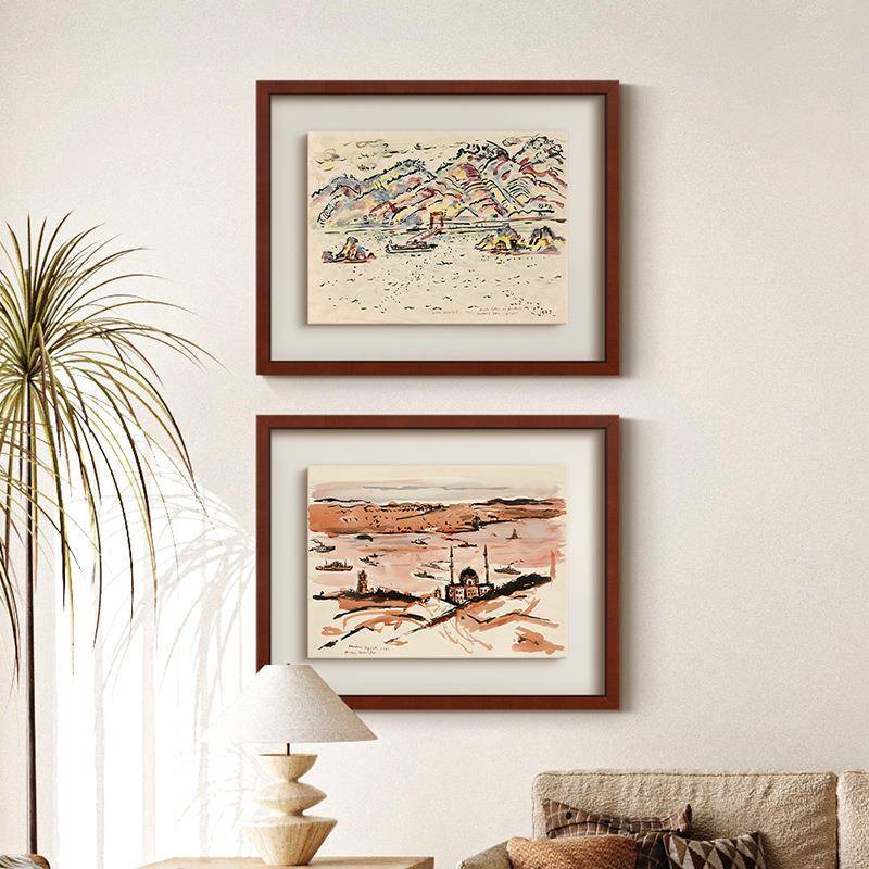 《水彩复景韵》水73彩风景法式古客厅装画中古风立体装裱挂玄饰关