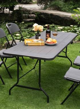 f家t木纹深灰色外便户携用纳长条现代简约收餐桌阳台免安HQ-MZ180