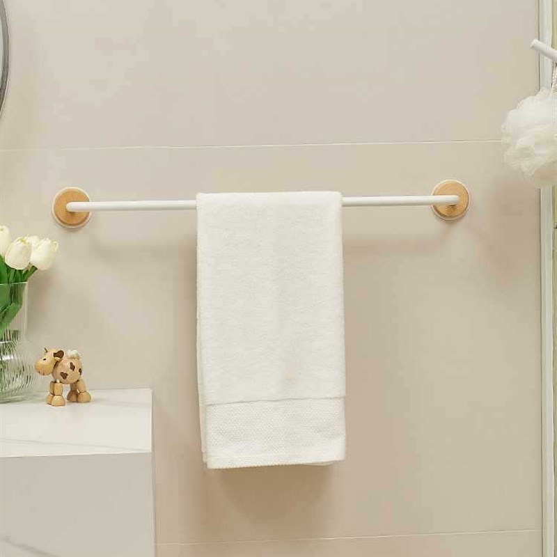 CMEO原木风白色免打孔毛巾架D卫生间浴巾架毛巾杆挂杆壁挂式置