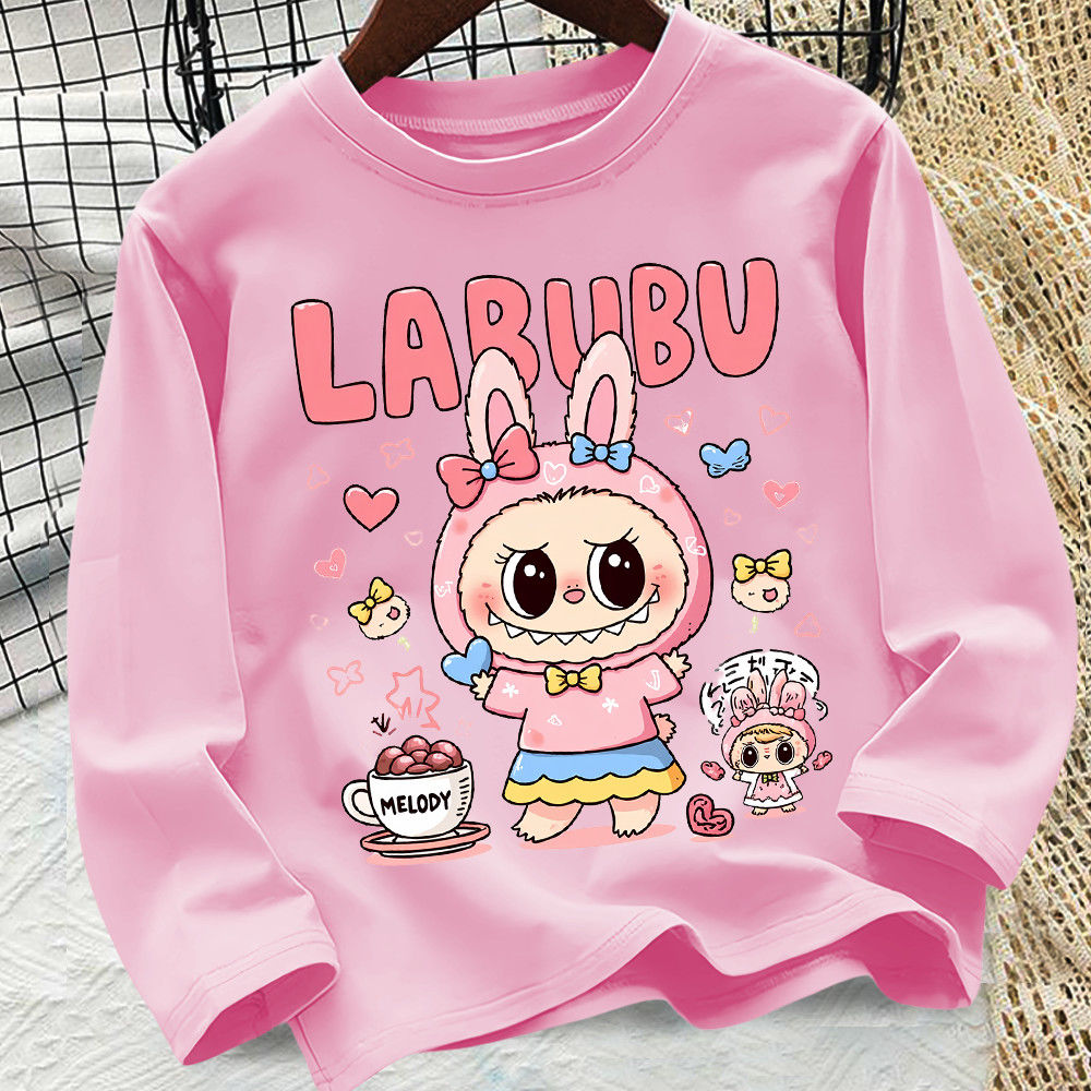 女童长袖T恤拉布布可爱春秋季2025新款圆领打底衫宽松休闲上衣潮