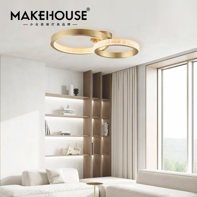 纯黄铜圆形吸顶灯轻奢简约现代客厅设计师N创意个性餐厅卧室主灯