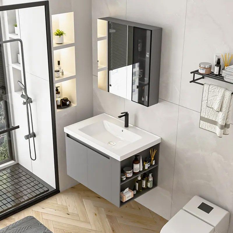 浴室柜组合带侧柜加n厚不锈钢卫生间洗手盆洗漱台陶瓷一体洗脸台