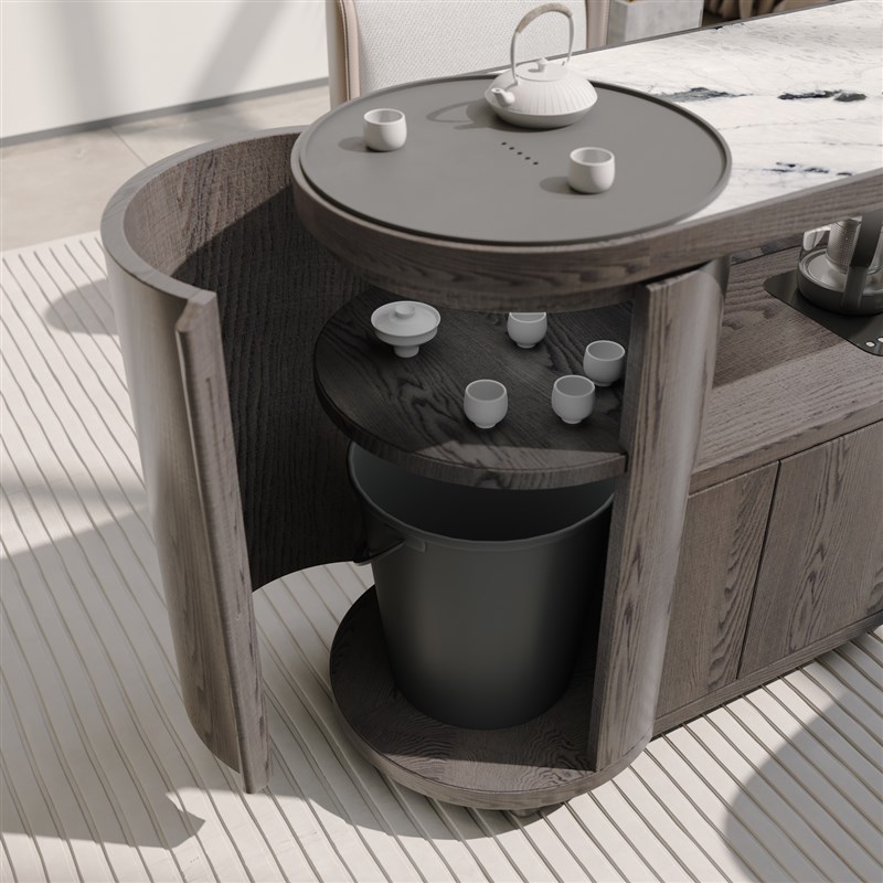 集影茶台可伸缩移动旋转大理石移动茶桌茶车烧Q水壶一体全自动上