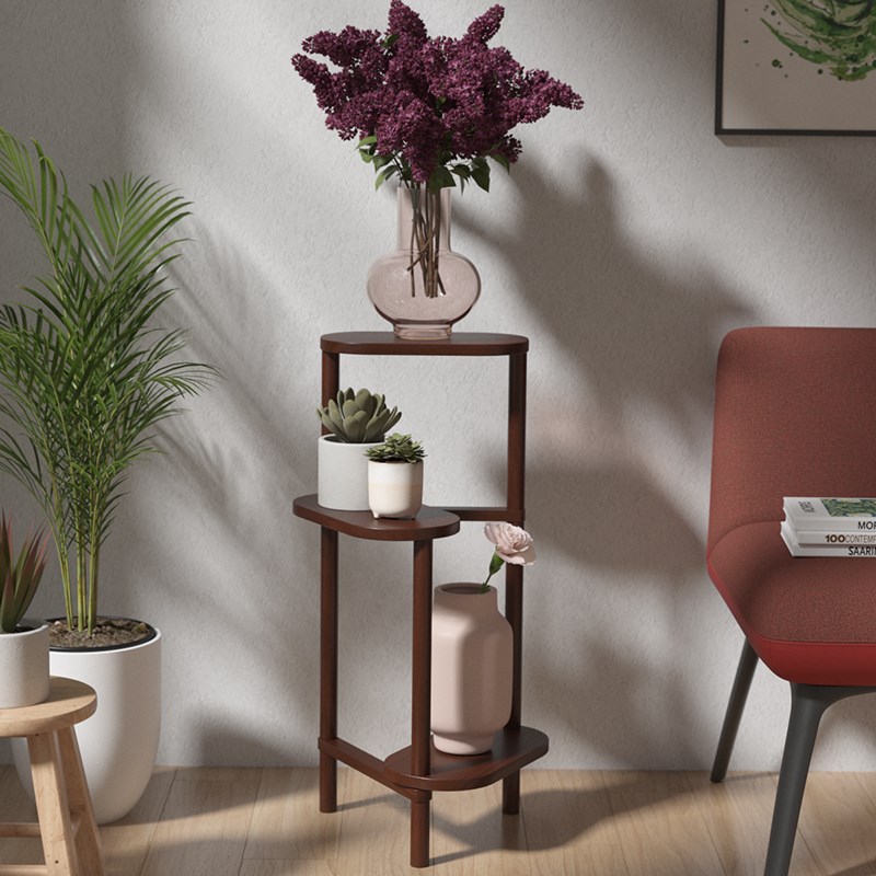 胡桃色实木花g架置物架子高低多层花台原木色室内客厅落地式花几