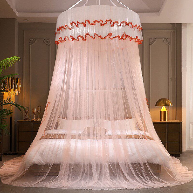 圆顶公主风免打孔吊顶式加密蚊帐家用1.5m1.8米床卧室落地式床幔