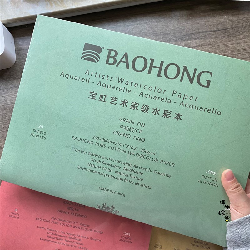宝虹艺术家级水彩本20r页300g全棉水彩本粗中细纹手绘水彩纸