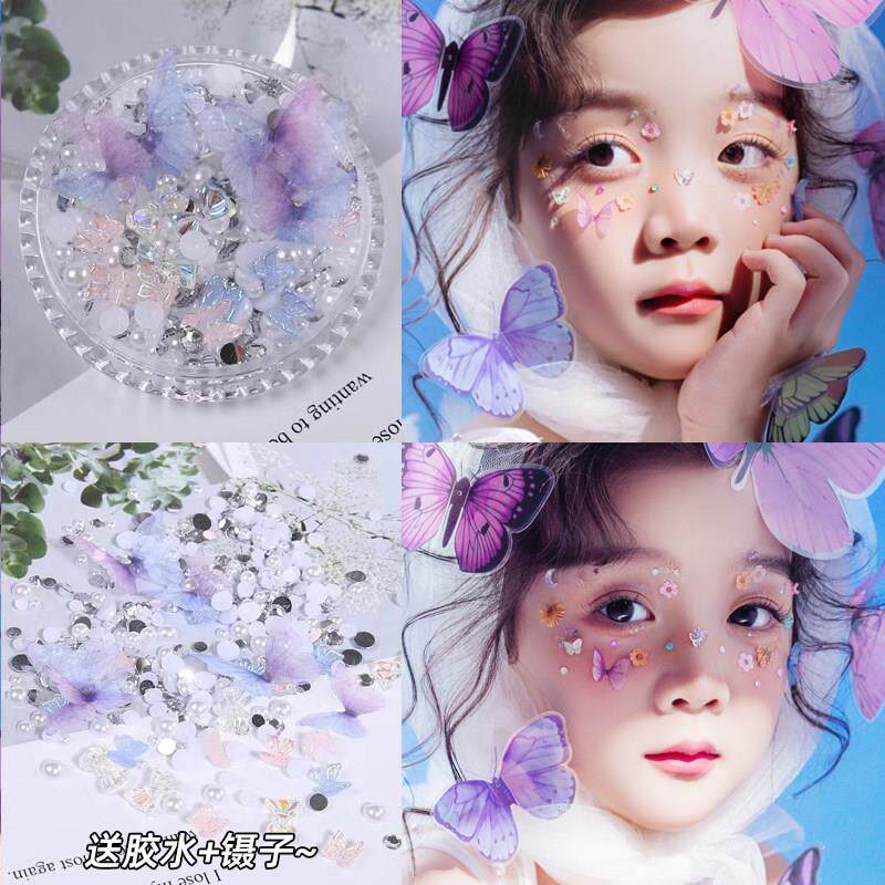 六一节妆容眼妆贴花泪钻蝴蝶舞台拍照化妆面部珍珠脸上贴亮钻官方