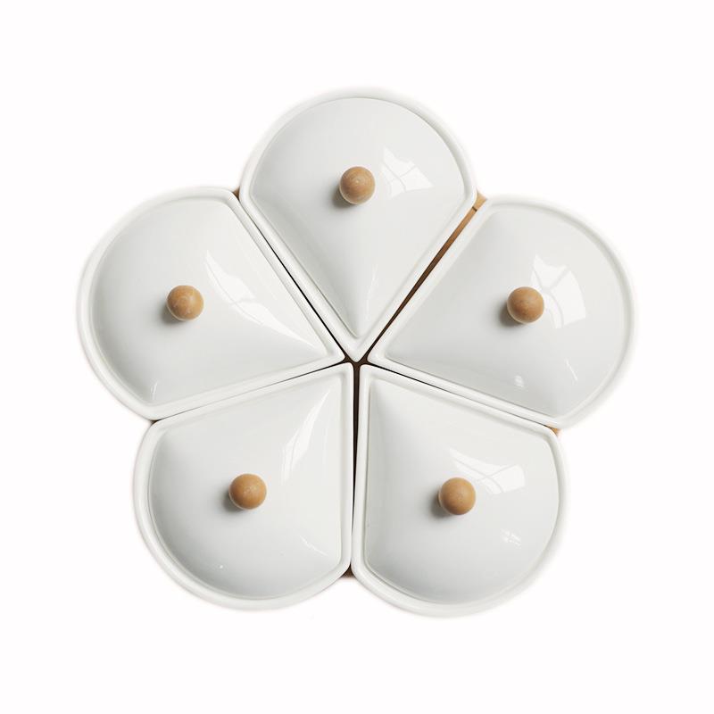 陶带盖组瓷合纳干ali-6724果盘白色坚果分格陶摆瓷收盘家居饰