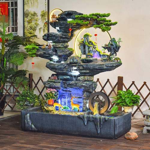 大型假山流水喷山客厅GKI花园庭院加造景装泉饰露湿台鱼池落地水