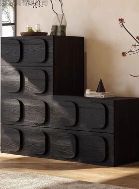 柜法式中古实木斗收柜组合厅沙发边纳储物柜复客古卧室WBO黑色卡