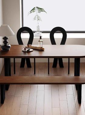 法式中古风实长木岛台餐椅家圆用小户型STX桌靠墙半形饭桌洽谈接